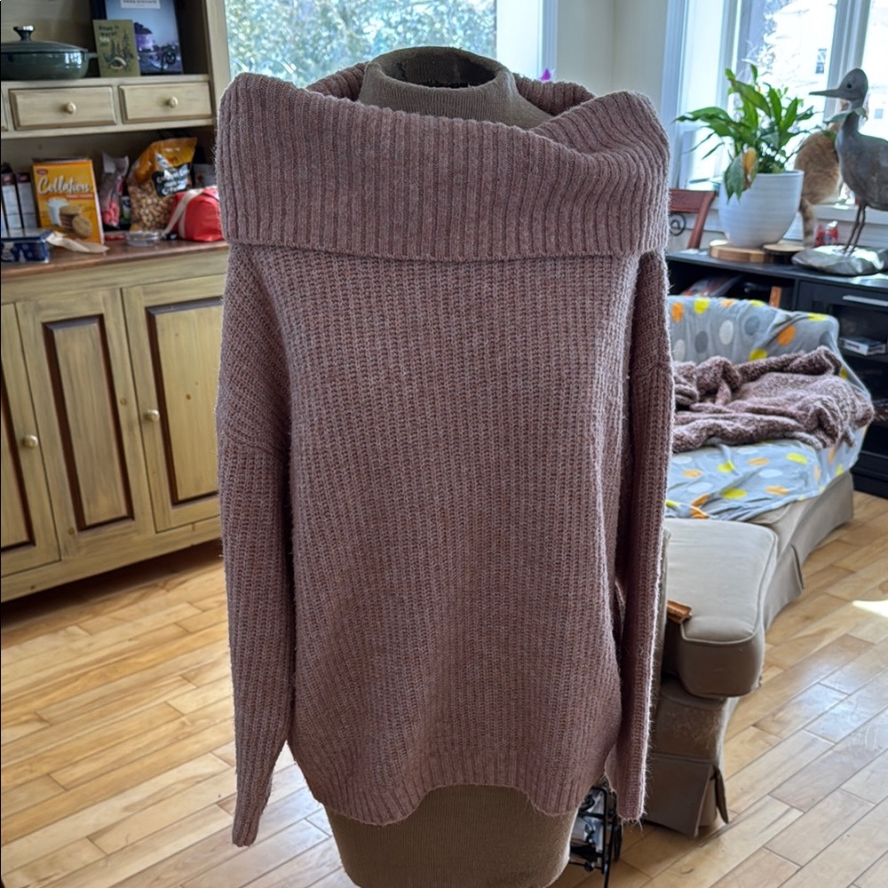 Guess Salmon Cowl Neck Sweater with Ribbed Knit